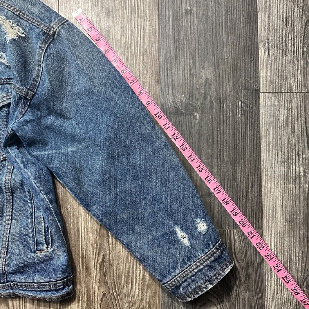 Celebrity Pink Womens Denim Jacket Large Distressed Oversized Boxy 100% Cotton - Picture 7 of 7